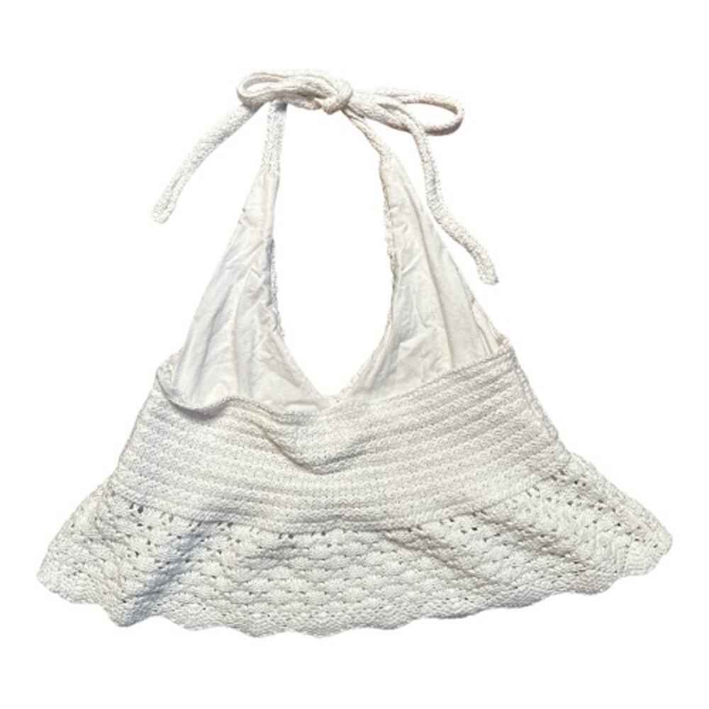 Hollister Co. White 100% Cotton Crochet Halter Crop Tank Top Size M - Picture 3 of 6